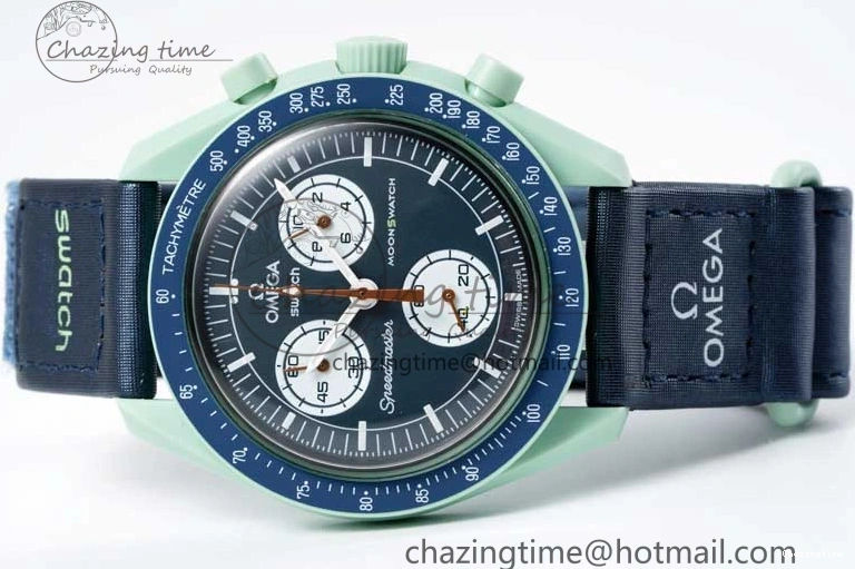 0305 SoftTouch Speedmaster Misson On Earth 1:1 Best Edition Blue Dial On Nylon Strap Quartz 7859